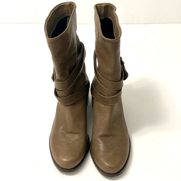 Stuart Weitzman Ranch Dressing Moto Boot Tan Leather Block Heel Womens Size 6M - Picture 2 of 11